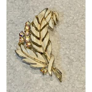 Vintage Enamel and Aurora Borealis Gold Tone Brooch / Pin